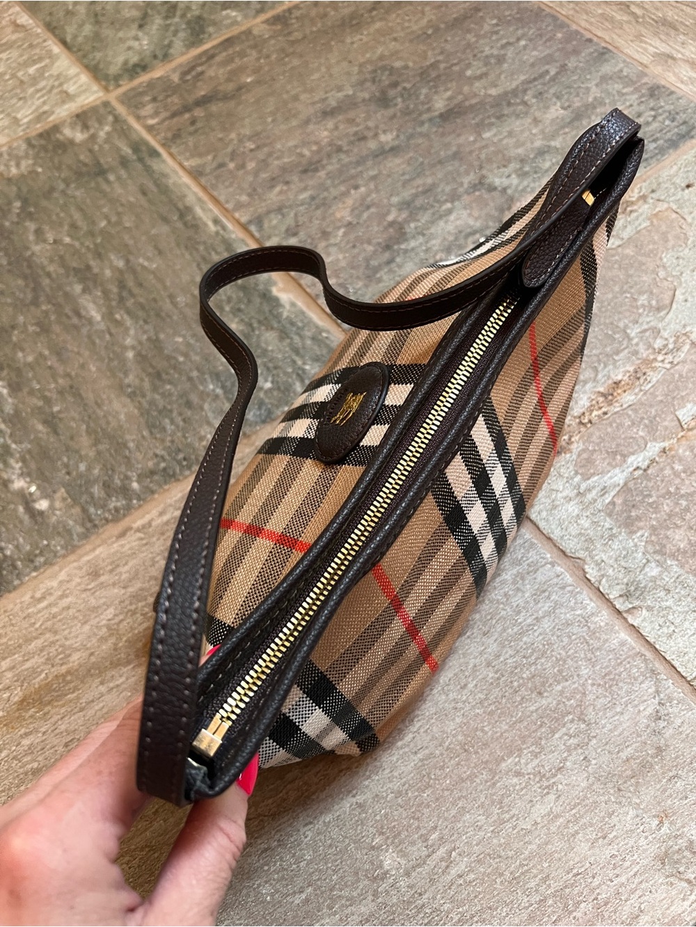 Small Burberry Highlands Bag in Tan, Black & Red Accents - Picture 8 of 14